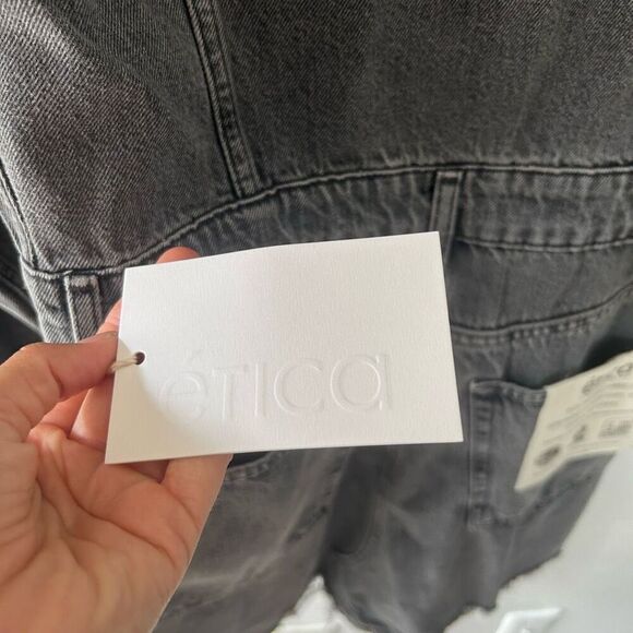 Etica Lotta Long Sleeve Gray Denim Mini Dress Stormy Skies Size S NWT Distressed - Picture 8 of 11